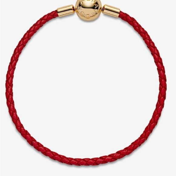 AUTHENTIC Pandora Gold Clasp Red Leather Bracelet - Picture 1 of 4